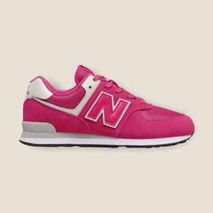 NWT New Balance 574 Suede Sneakers White Hot Pink Athletic Shoes with Support